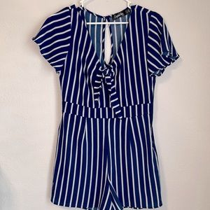 blue striped romper
